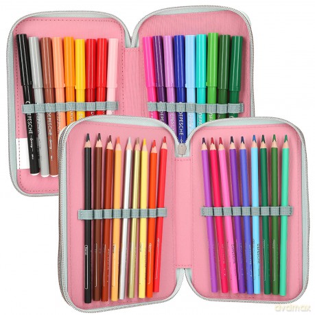 Piórnik Miss Melody - Triple Pencil Case With Horse Head Application - Sage Green