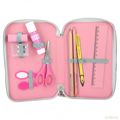 Piórnik Miss Melody - Triple Pencil Case With Horse Head Application - Sage Green