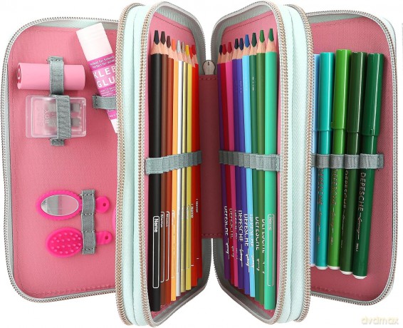 Piórnik Miss Melody - Triple Pencil Case With Horse Head Application - Sage Green