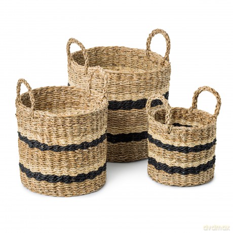 Nordis - Seagrass Baskets with Stripes - 30, 26, 20 - 3 pcs.