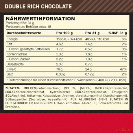 Optimum Nutrition - Gold Standard 100% Whey - Double Rich Chocolate - 465 g