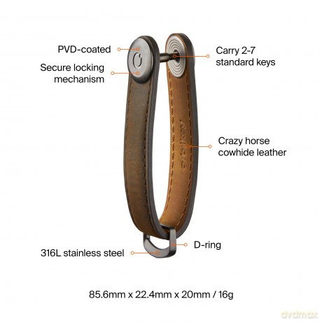 Etui na klucze Orbitkey - Crazy Horse Leather Key Organiser - Oak Brown/Brown