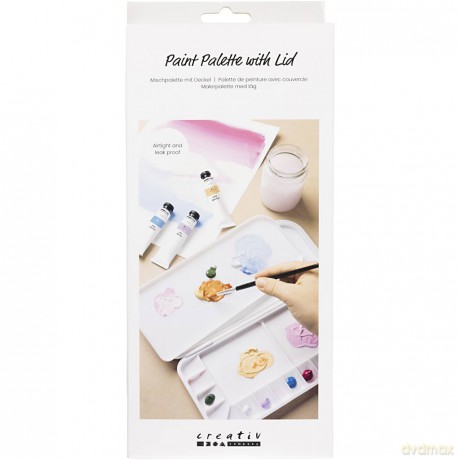 Paint Palette with Lid - size 27x12,7x2,3 cm - silver - white (10331)