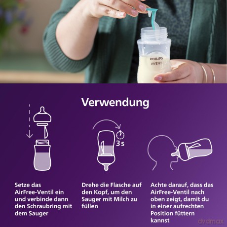 Philips Avent - Baby Bottle with AirFree Vent - 4oz/125ml, Slow Flow Nipple, 0-3 Months, 1 Bottle
