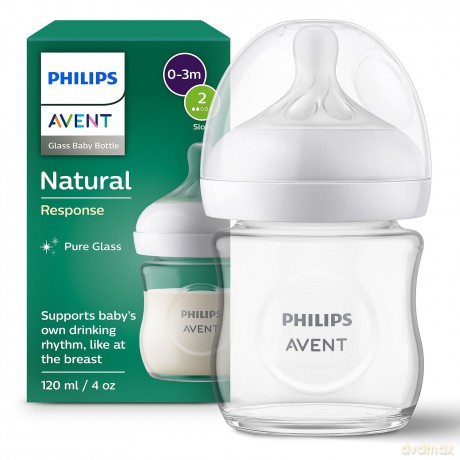 Philips Avent - Glas Baby Bottle, 1 Bottle, 4oz/125ml, Slow Flow Nipple, 0-3m