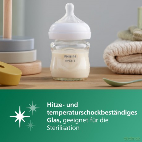 Philips Avent - Glas Baby Bottle, 1 Bottle, 4oz/125ml, Slow Flow Nipple, 0-3m