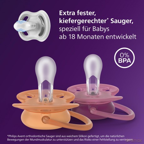 Philips Avent - Ultra soft soother, 18+m, lyserd/orange