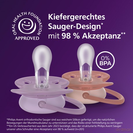 Philips Avent - Ultra soft soother, 6-18m, purple and pink