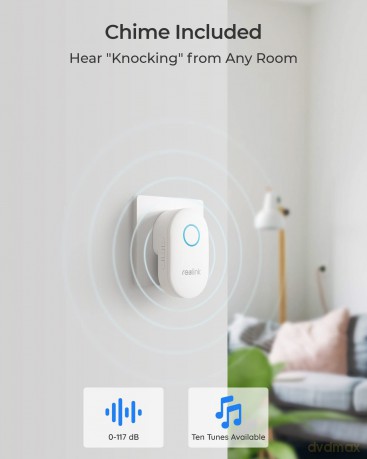 Reolink - Video Doorbell Wi-Fi Smart 2K+ (D340W) - Black