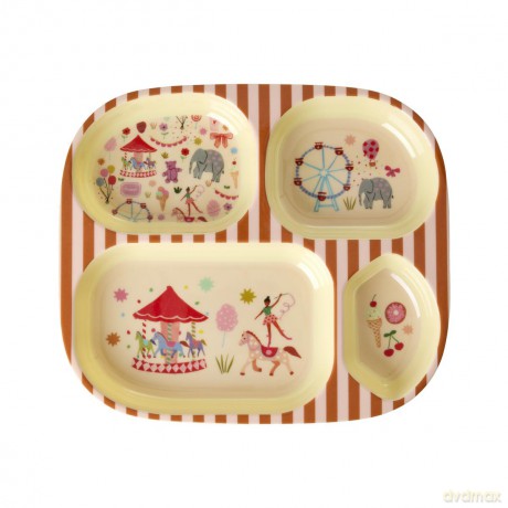 Rice - Melamine Kids 4 Room Plate with Fun Fair Print - Pink