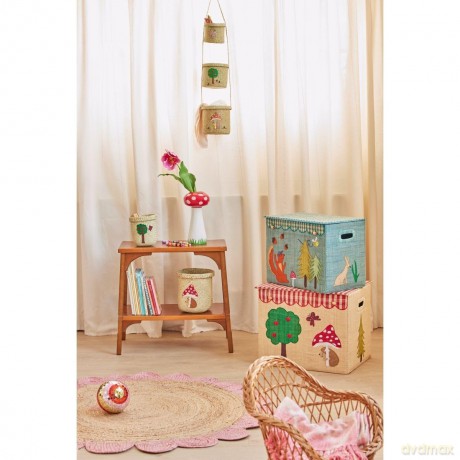 Rice - Raffia Storage Box with Happy Forest Theme - Large