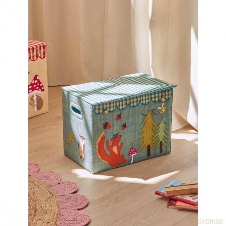 Rice - Raffia Storage Box with Happy Forest Theme - Large