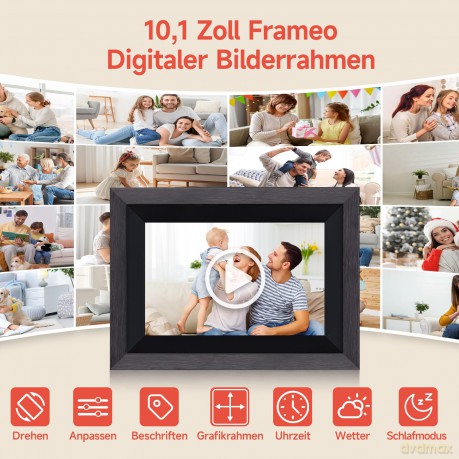 Rollei - Smarter picture frame - 10 Diagonal - WIFI - App Control - Wood frame - Model 105 - 10.1