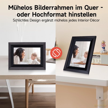 Rollei - Smarter picture frame - 10 Diagonal - WIFI - App Control - Wood frame - Model 105 - 10.1
