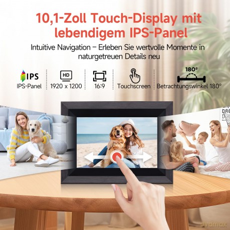 Rollei - Smarter picture frame - 10 Diagonal - WIFI - App Control - Wood frame - Model 105 - 10.1