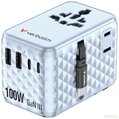 Verbatim - Charge 'n' Travel 100W Universal Travel Adapter with retractable cable Blue