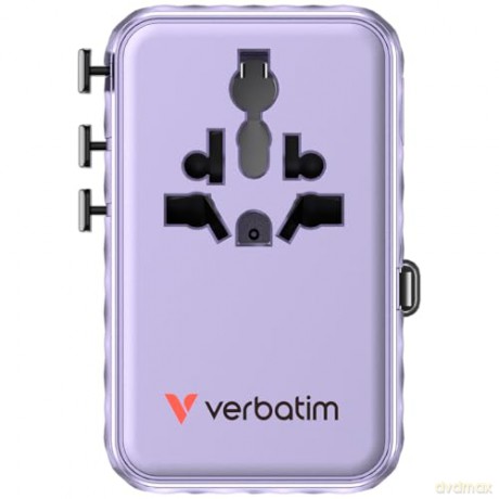 Verbatim - Charge 'n' Travel 100W Universal Travel Adapter with retractable cable Purple