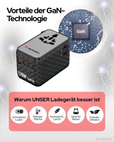 Verbatim - Charge N Travel 170W Universal Travel Adapter Black