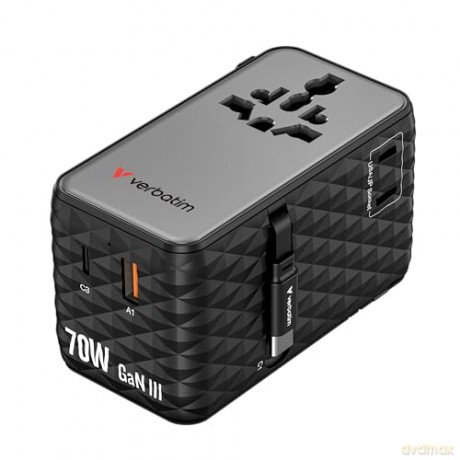 Verbatim - Charge 'n' Travel 70W 2C retractable Universal Travel Adapter Black