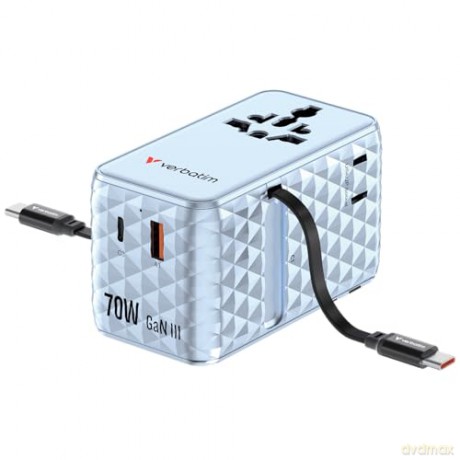 Verbatim - Charge 'n' Travel 70W 2C retractable Universal Travel Adapter Blue