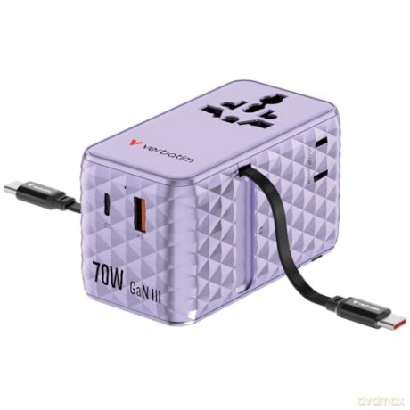 Verbatim - Charge 'n' Travel 70W 2C retractable Universal Travel Adapter Purple
