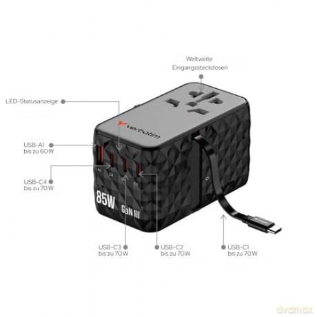 Verbatim - Charge 'n' Travel Diamond 85W Retractable Cable CNT-02