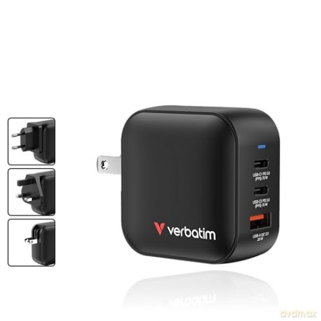 Verbatim - Mini GaN Charger 70W 3 Port US plug with EU and UK adaptors