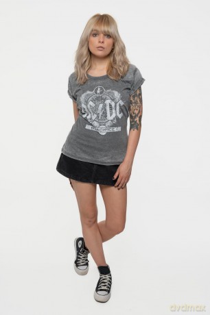 AC/DC: Ladies Burnout T-Shirt: Cannon Swig (Charcoal Grey) (XX-Large)