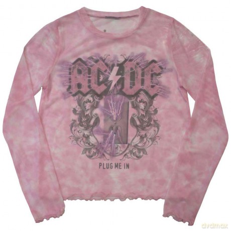 AC/DC: Ladies Crop Top: Plug Me In (Pink) (Mesh) (Small)