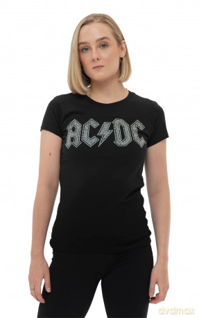 AC/DC: Ladies Fashion Tee: Logo with Rhinestone Application (Medium)
