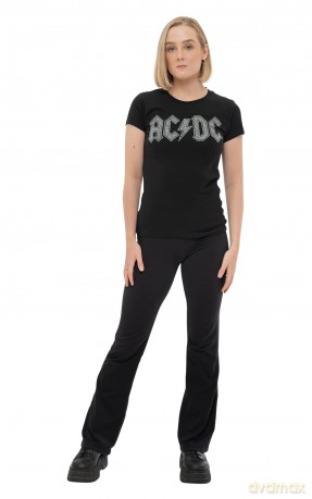 AC/DC: Ladies Fashion Tee: Logo with Rhinestone Application (Medium)