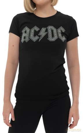AC/DC: Ladies Fashion Tee: Logo with Rhinestone Application (Medium)