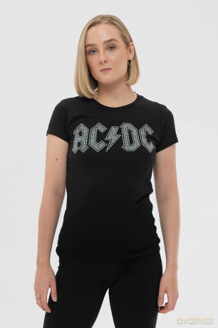 AC/DC: Ladies Fashion Tee: Logo with Rhinestone Application (X-Large)