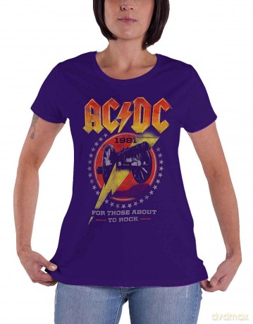AC/DC: Ladies T-Shirt: For Those About To Rock '81 (Purple) (Small)