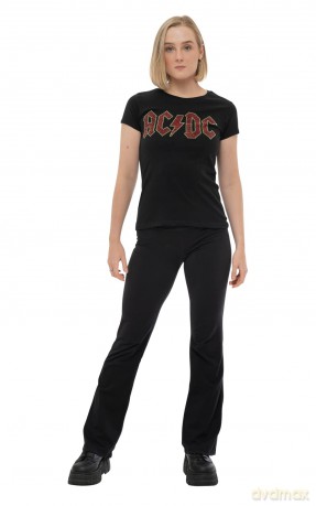AC/DC: Ladies T-Shirt: Full Colour Logo (Black) (Embellished) (Large)