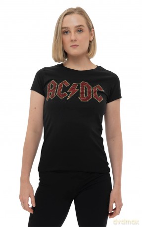 AC/DC: Ladies T-Shirt: Full Colour Logo (Black) (Embellished) (Small)