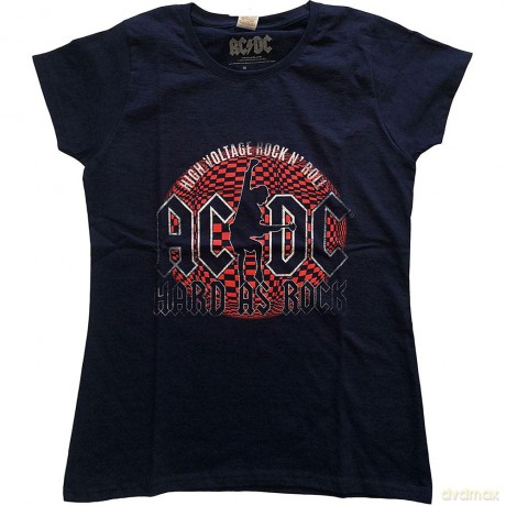 AC/DC: Ladies T-Shirt: Hard As Rock (Navy Blue) (Small)