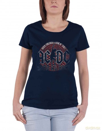 AC/DC: Ladies T-Shirt: Hard As Rock (Navy Blue) (X-Small)