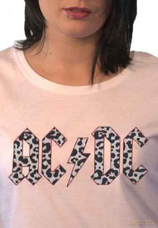AC/DC: Ladies T-Shirt: Mono Leopard Print Logo (White) (14)