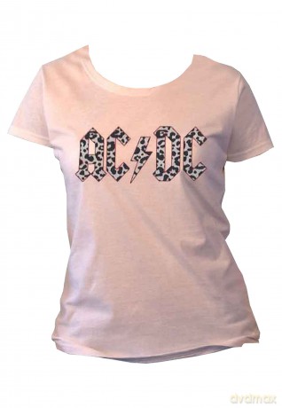 AC/DC: Ladies T-Shirt: Mono Leopard Print Logo (White) (8)