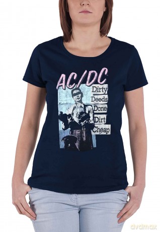 AC/DC: Ladies T-Shirt: Vintage DDDDC (Navy Blue) (Large)