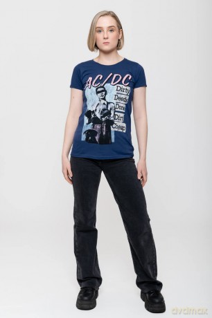 AC/DC: Ladies T-Shirt: Vintage DDDDC (Navy Blue) (Large)