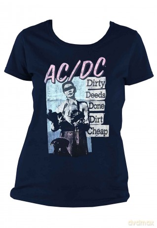 AC/DC: Ladies T-Shirt: Vintage DDDDC (Navy Blue) (Large)