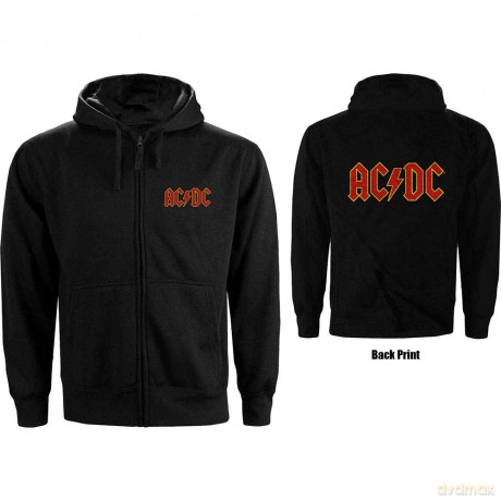 AC/DC: Ladies Zipped Hoodie: Logo (Black) (Back Print) (Large)
