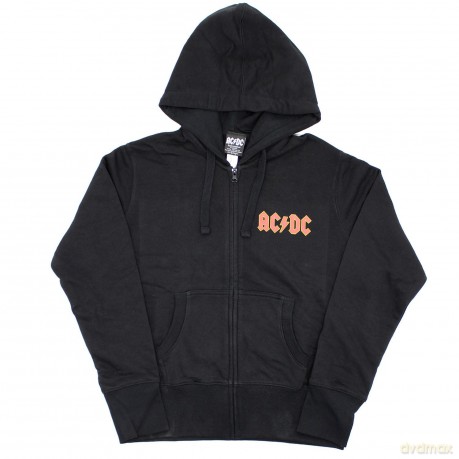AC/DC: Ladies Zipped Hoodie: Logo (Black) (Back Print) (Small)