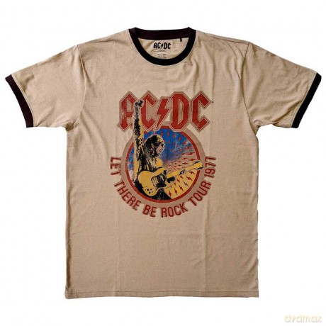AC/DC: Unisex Ringer T-Shirt: Let There Be Rock Tour '77 (Sand) (Large)