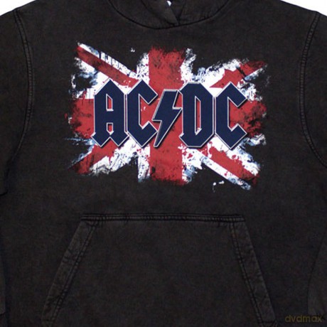 AC/DC: Unisex Stone Wash Pullover Hoodie: Flag (Charcoal Grey) (Small)