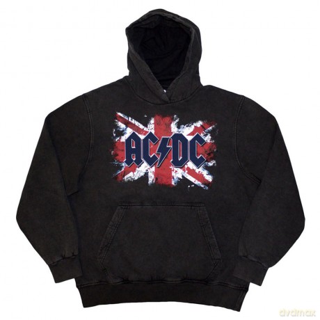 AC/DC: Unisex Stone Wash Pullover Hoodie: Flag (Charcoal Grey) (X-Large)