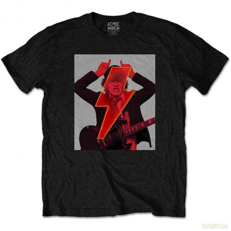 AC/DC: Unisex T-Shirt: Angus Finger Horns (Black) (Back Print) (Small)