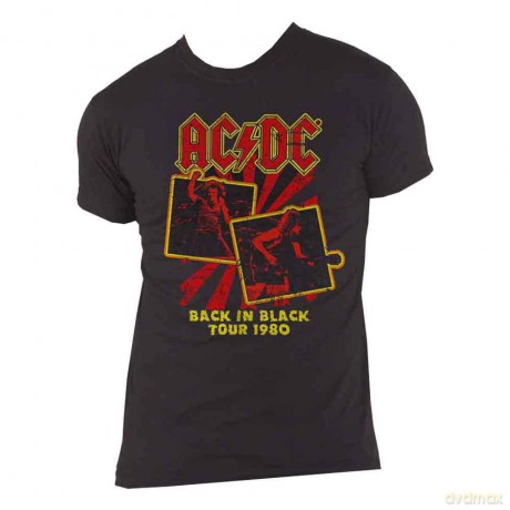 AC/DC: Unisex T-Shirt: Back in Black Tour 1980 (Black) (Medium)